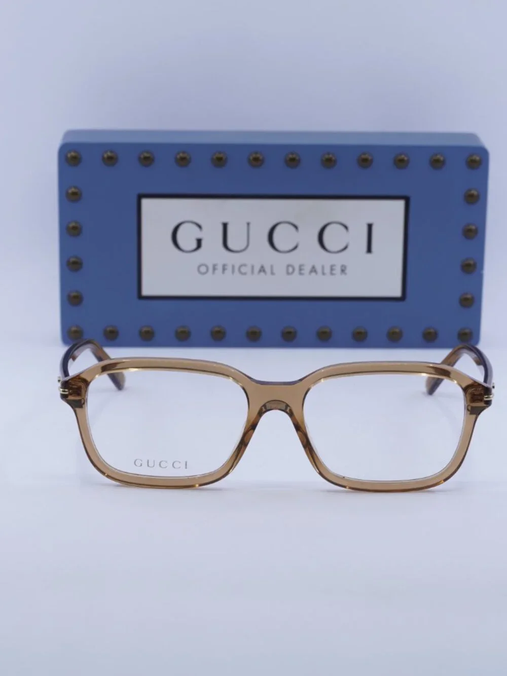 Gucci GG1446O 004 Rectangle Eyeglasses - Transparent Brown 56mm